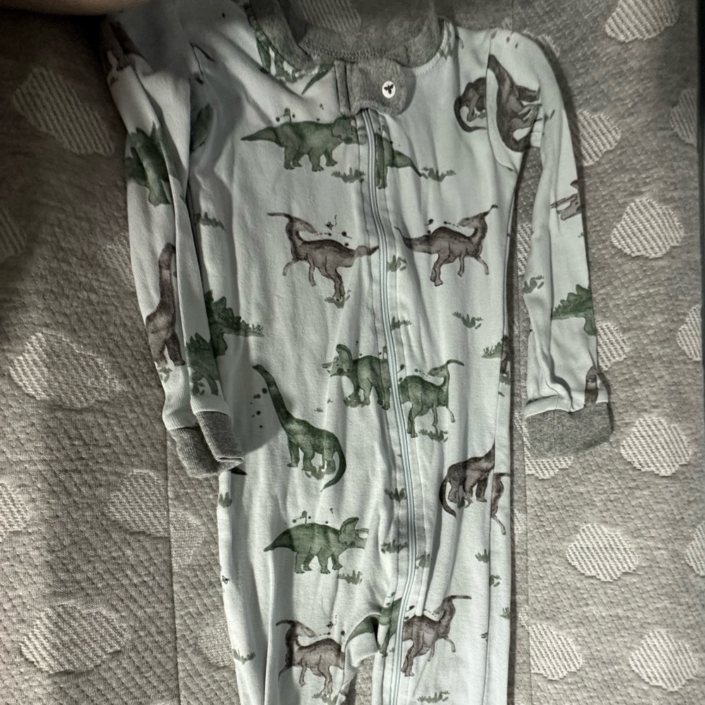 Baby Dinosaur Zip Footie Sleeper - Light Mint with Green & Gray Dinosaurs